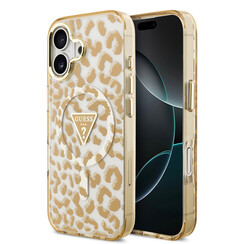 Guess iPhone 17 Back cover case - Magsafe - Leopard Glitter Edition - Brown