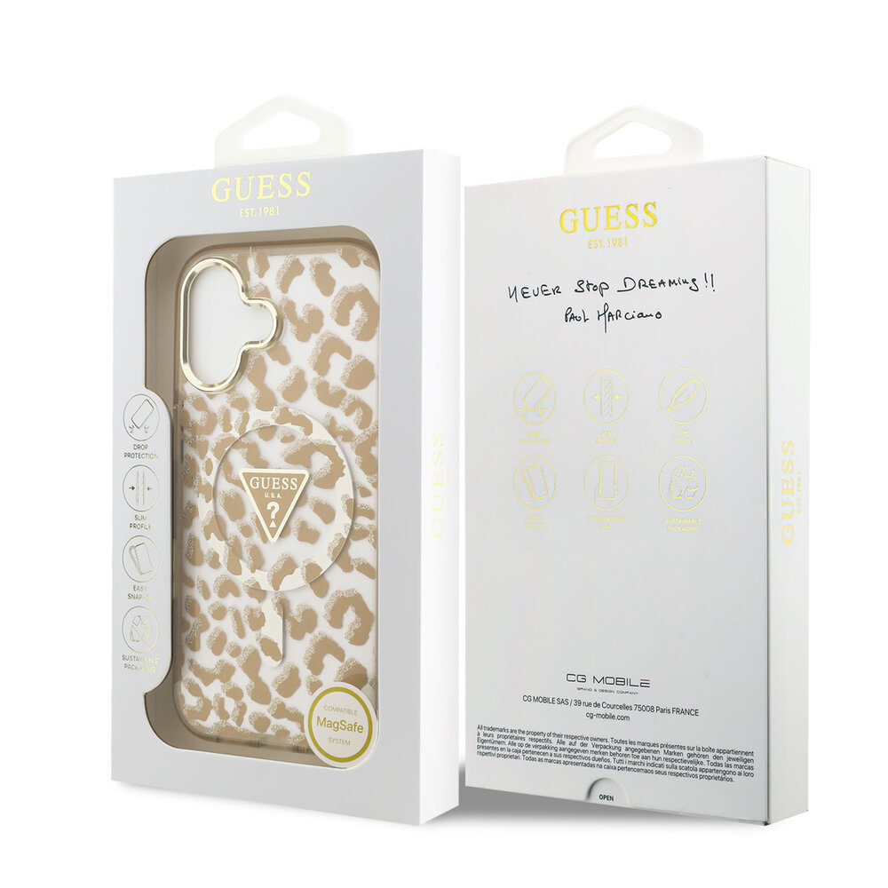 Guess Guess iPhone 17 Back cover case - Magsafe - Leopard Glitter Edition - Brown
