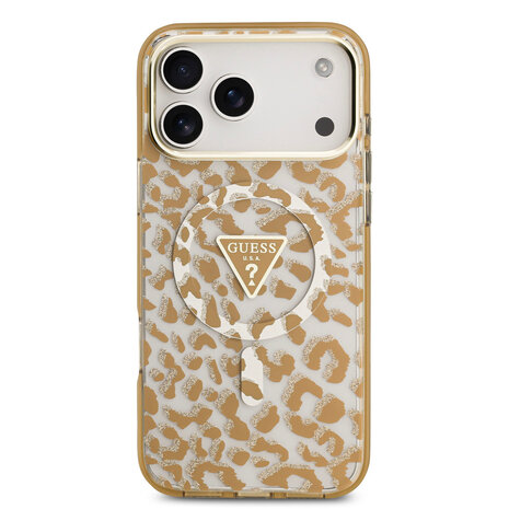 Guess Guess iPhone 17 Pro Backcover hoesje - Magsafe - Leopard Glitter Edition - Bruin