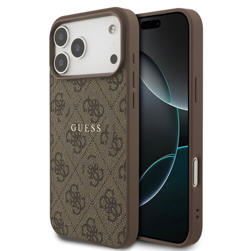 Guess Guess iPhone 17 Pro Max Back-Cover hul - Magsafe PU Leather - 4G Classic Logo - Braun