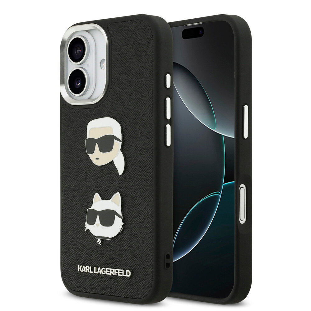 Karl Lagerfeld Karl Lagerfeld iPhone 17 Backcover hoesje - FW Grained - K&C Heads Pins - Zwart