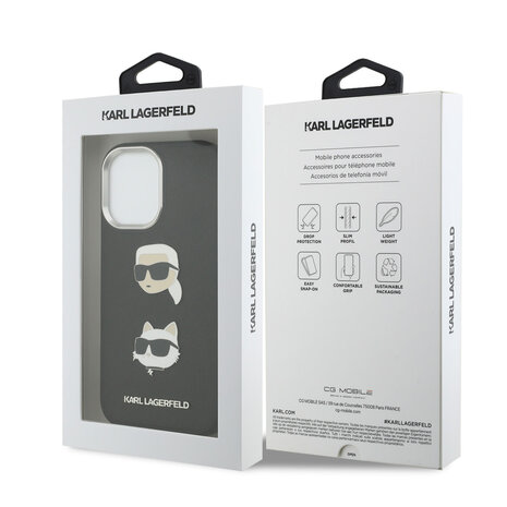 Karl Lagerfeld Karl Lagerfeld iPhone 17 Back cover coque - FW Grained - K&C Heads Pins - Noir Karl Lagerfeld Karl Lagerfeld iPhone 17 Back cover coque - FW Grained - K&C Heads Pins - Noir
