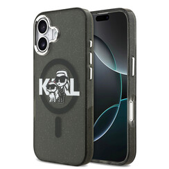 Karl Lagerfeld iPhone 17 Backcover hoesje - Magsafe - Glitter K&C Sketch Logo - Zwart