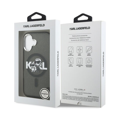 Karl Lagerfeld Karl Lagerfeld iPhone 17 Backcover hoesje - Magsafe - Glitter K&C Sketch Logo - Zwart