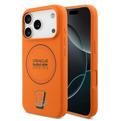 Red Bull Racing iPhone 17 Pro/iPhone 18 Pro Coque arrière MagSafe Silicone liquide Anneau noir - Orange