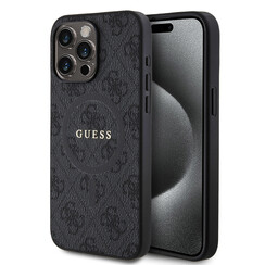 Guess iPhone 15 Pro Max Backcover hoesje - Magsafe PU Leather - 4G Classic Logo - Zwart