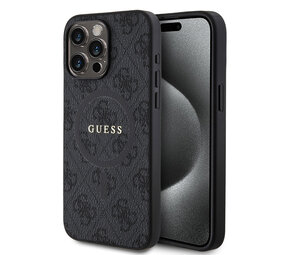 Guess Guess iPhone 15 Pro Max Back-Cover hul - Magsafe PU Leather - 4G Classic Logo - Schwarz
