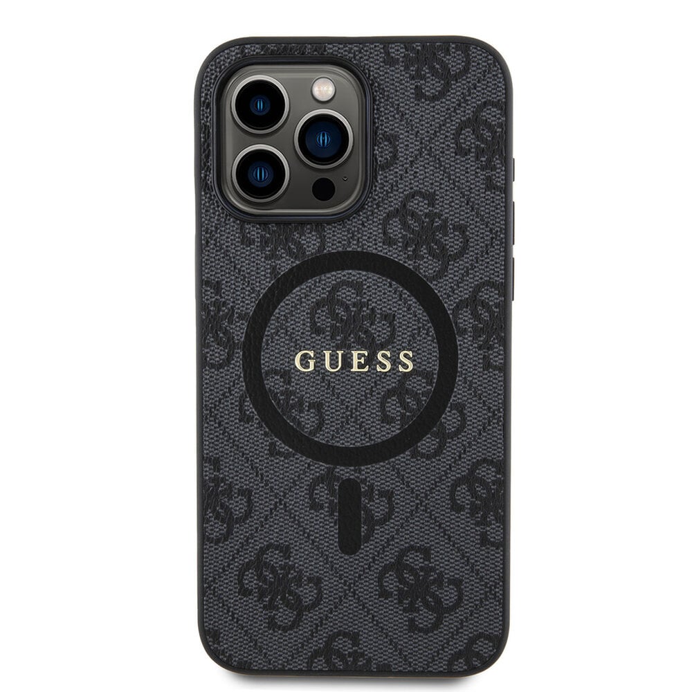 Guess Guess iPhone 15 Pro Max Back-Cover hul - Magsafe PU Leather - 4G Classic Logo - Schwarz