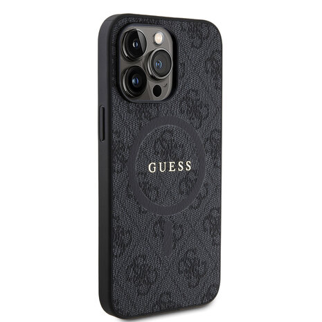 Guess Guess iPhone 15 Pro Max Backcover hoesje - Magsafe PU Leather - 4G Classic Logo - Zwart Guess Guess iPhone 15 Pro Max Backcover hoesje - Magsafe PU Leather - 4G Classic Logo - Zwart
