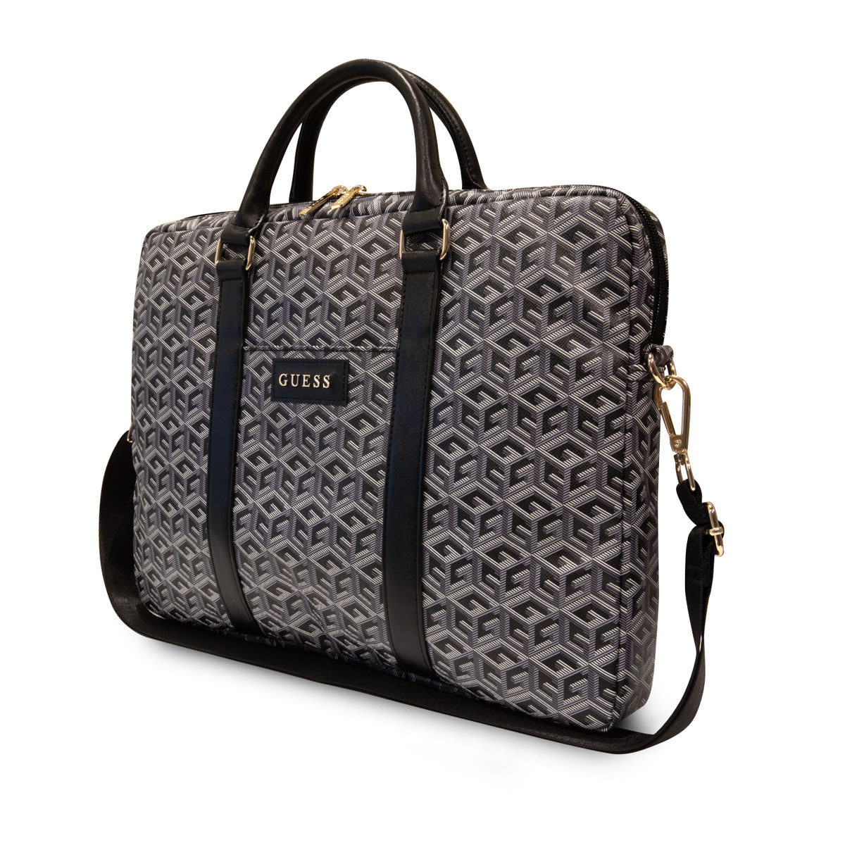 Guess Guess 16 Inch PU Leather Laptop and Tablet Bag - G-Cube Stripes - Zwart, foto 2 van 3