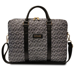 Guess 16 Inch PU Leather Laptop and Tablet Bag - G-Cube Stripes - Black