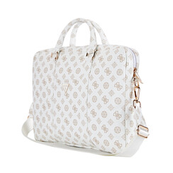 Guess 16 Inch PU Leather Laptop and Tablet Bag - 4G Peony - White
