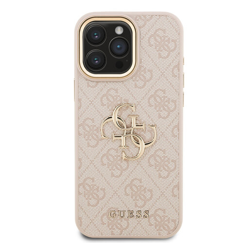 Guess Guess iPhone 16 Pro Max Back cover case - 4G - Big Metal Logo - Gold Edge - Pink