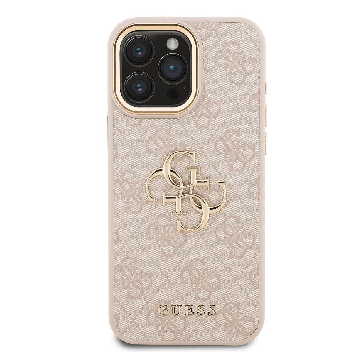 Guess Guess iPhone 16 Pro Max Backcover hoesje - 4G - Big Metal Logo - Gold Edge - Roze, foto 3 van 6
