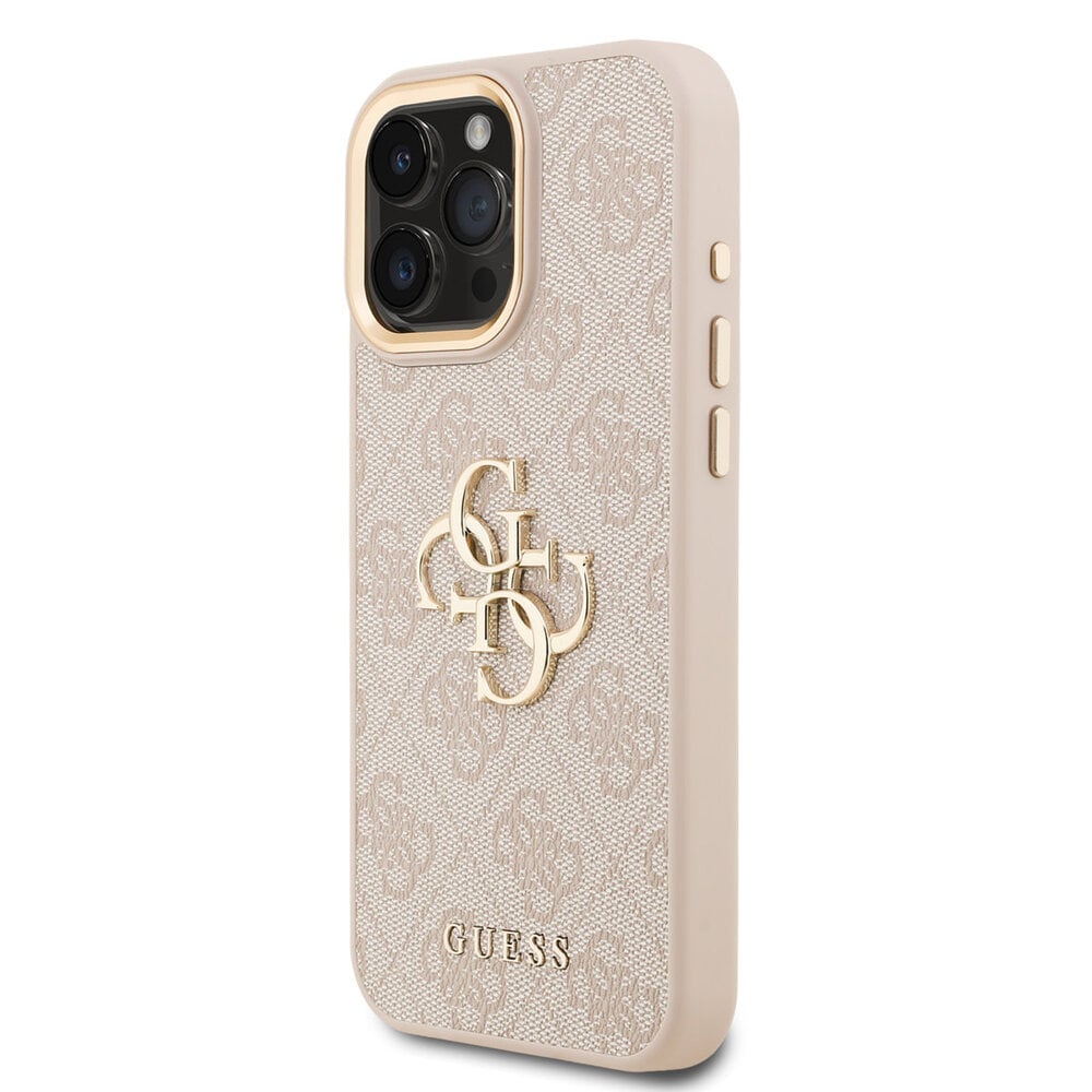 Guess Guess iPhone 16 Pro Max Back cover coque - 4G - Big Metal Logo - Gold Edge - Rose Guess Guess iPhone 16 Pro Max Back cover coque - 4G - Big Metal Logo - Gold Edge - Rose