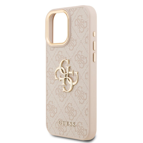 Guess Guess iPhone 16 Pro Max Back-Cover hul - 4G - Big Metal Logo - Gold Edge - Rosa