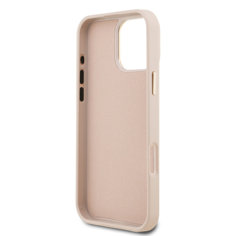 Guess Guess iPhone 16 Pro Max Backcover hoesje - 4G - Big Metal Logo - Gold Edge - Roze Guess Guess iPhone 16 Pro Max Backcover hoesje - 4G - Big Metal Logo - Gold Edge - Roze