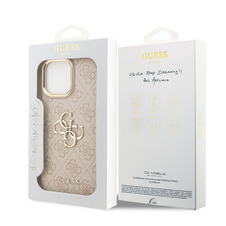 Guess Guess iPhone 16 Pro Max Back cover case - 4G - Big Metal Logo - Gold Edge - Pink Guess Guess iPhone 16 Pro Max Back cover case - 4G - Big Metal Logo - Gold Edge - Pink