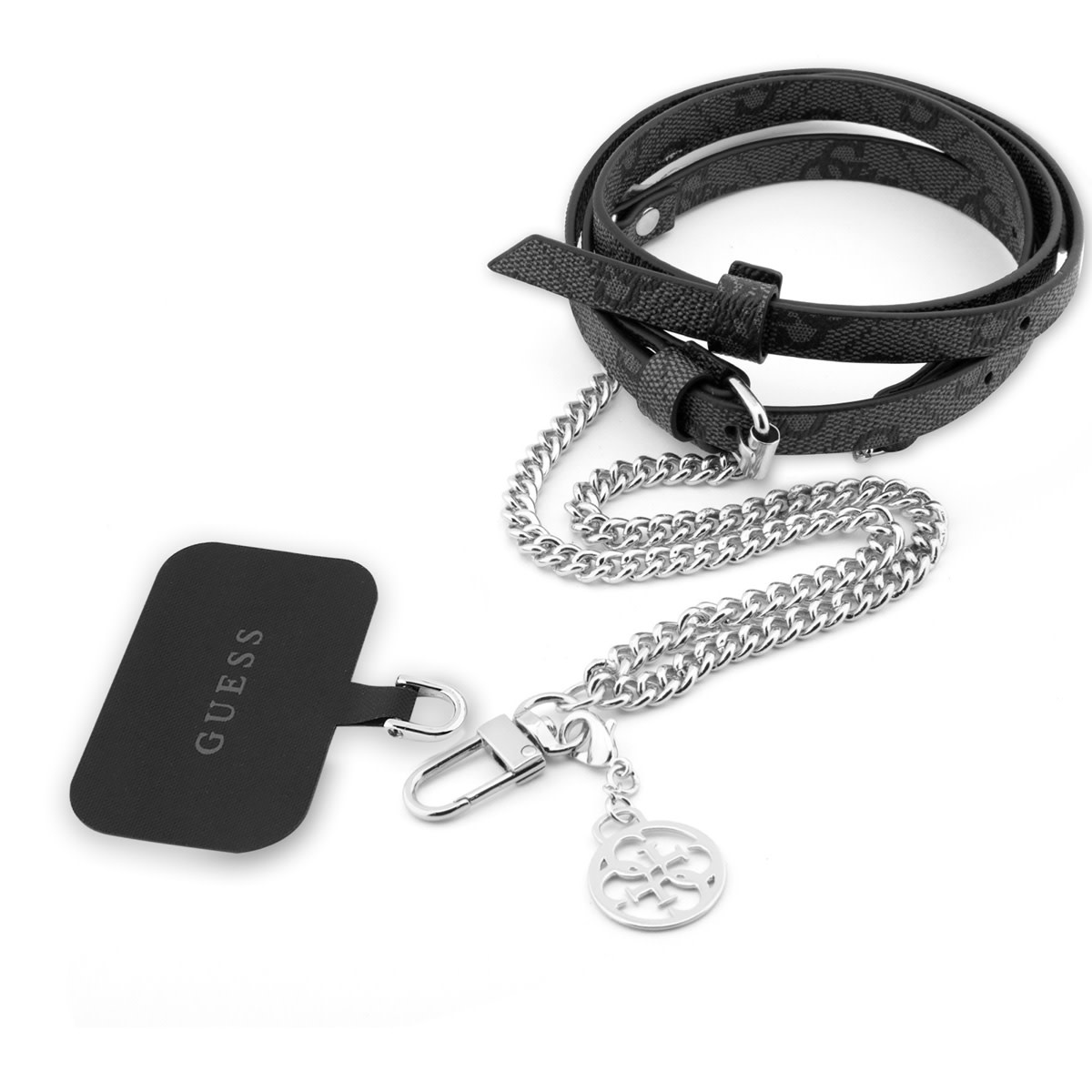 Guess Guess Universal Crossbody Strap - PU 4G Silver Chain with Charm - Zwart