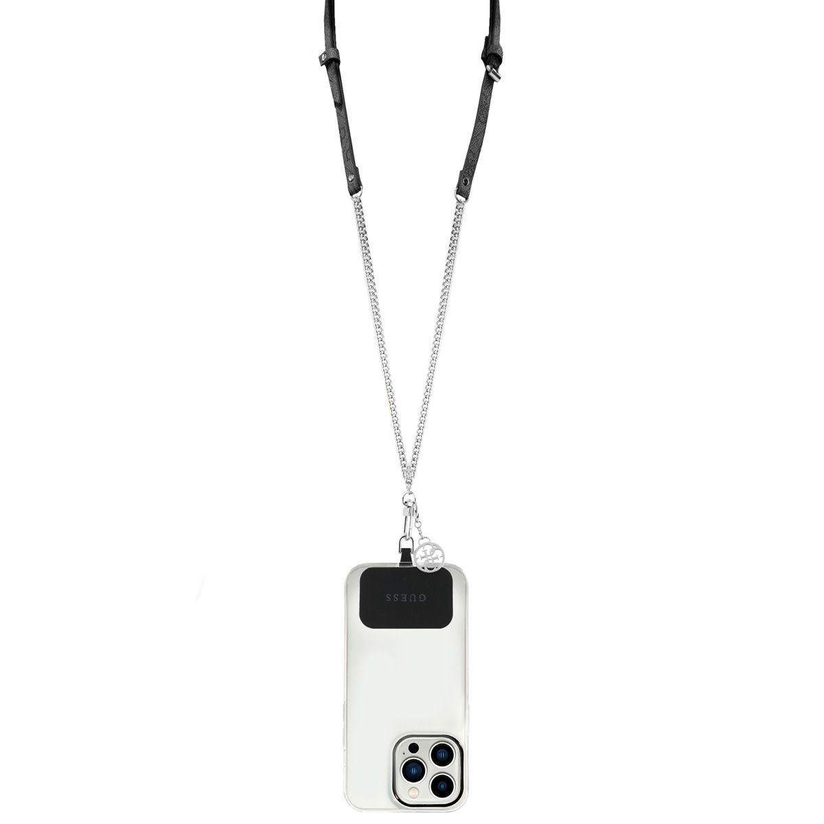 Guess Guess Universal Crossbody Strap - PU 4G Silver Chain with Charm - Zwart, foto 2 van 2