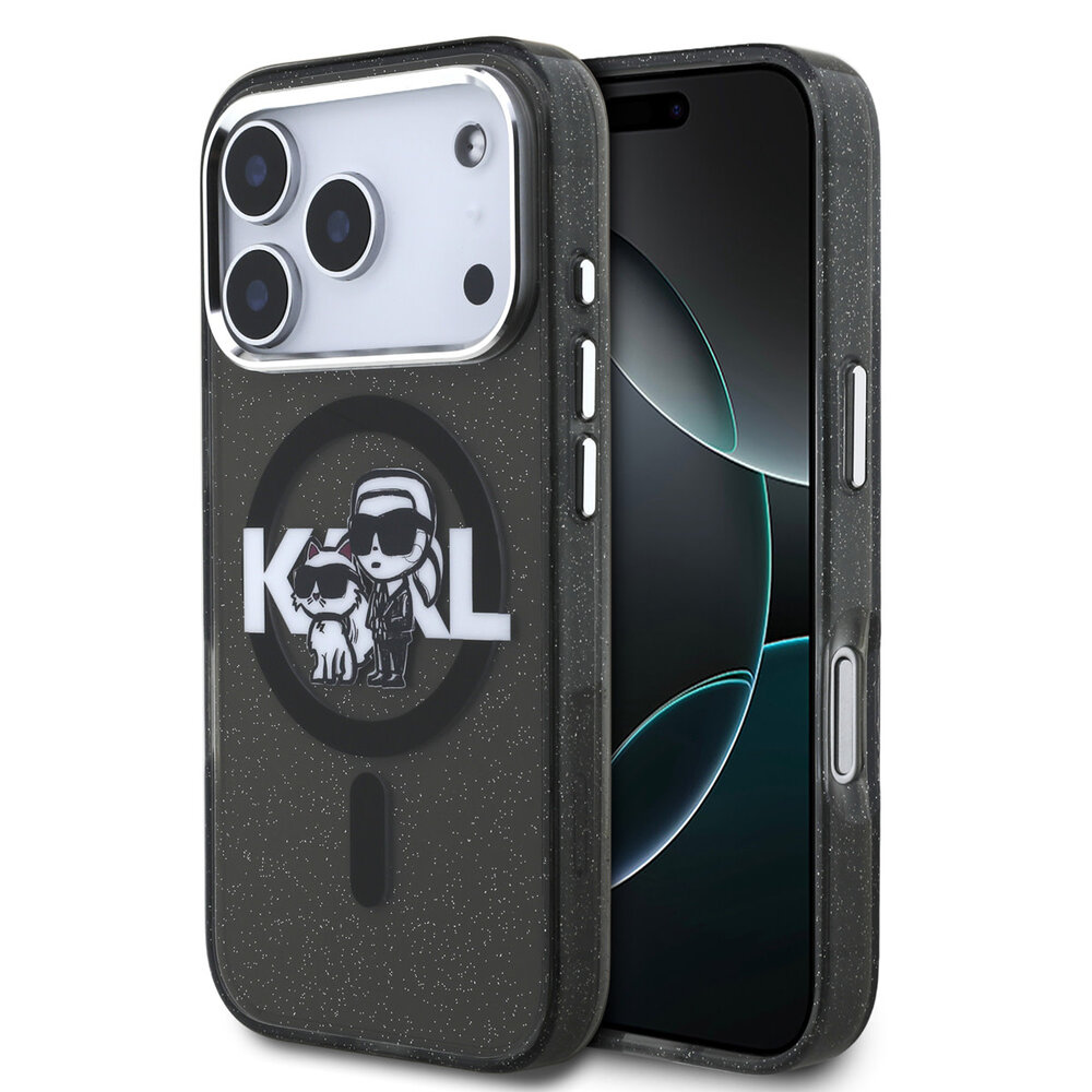 Karl Lagerfeld Karl Lagerfeld iPhone 17 Pro Back-Cover hul - Magsafe - Glitter K&C Sketch Logo - Schwarz