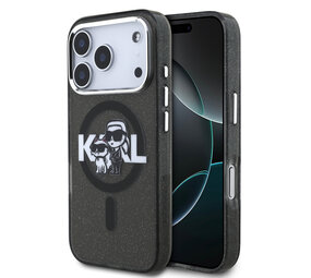 Karl Lagerfeld Karl Lagerfeld iPhone 17 Pro Backcover hoesje - Magsafe - Glitter K&C Sketch Logo - Zwart