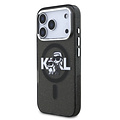 Karl Lagerfeld Karl Lagerfeld iPhone 17 Pro/iPhone 18 Pro Coque arrière MagSafe Paillettes logo esquissé Karl & Choupette - Noir