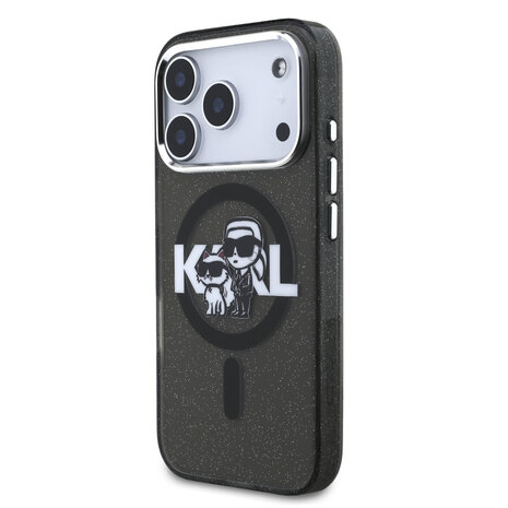 Karl Lagerfeld Karl Lagerfeld iPhone 17 Pro Backcover hoesje - Magsafe - Glitter K&C Sketch Logo - Zwart