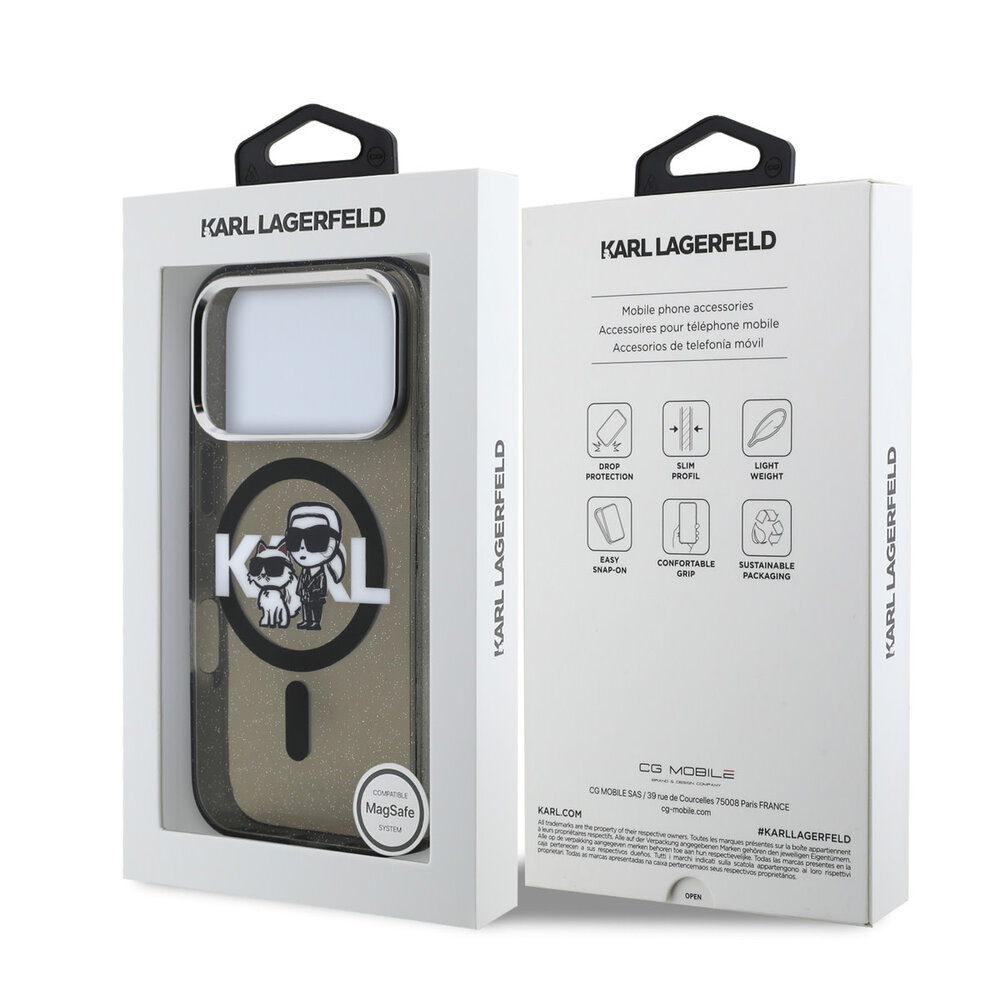 Karl Lagerfeld Karl Lagerfeld iPhone 17 Pro Back-Cover hul - Magsafe - Glitter K&C Sketch Logo - Schwarz