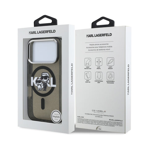 Karl Lagerfeld Karl Lagerfeld iPhone 17 Pro Back-Cover hul - Magsafe - Glitter K&C Sketch Logo - Schwarz