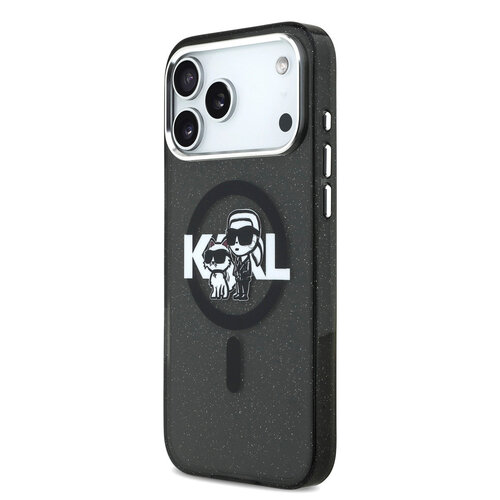 Karl Lagerfeld Karl Lagerfeld iPhone 17 Pro Max/iPhone 18 Pro Max Coque arrière MagSafe Paillettes logo esquissé Karl & Choupette - Noir