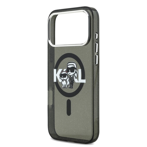 Karl Lagerfeld Karl Lagerfeld iPhone 17 Pro Max/iPhone 18 Pro Max Coque arrière MagSafe Paillettes logo esquissé Karl & Choupette - Noir
