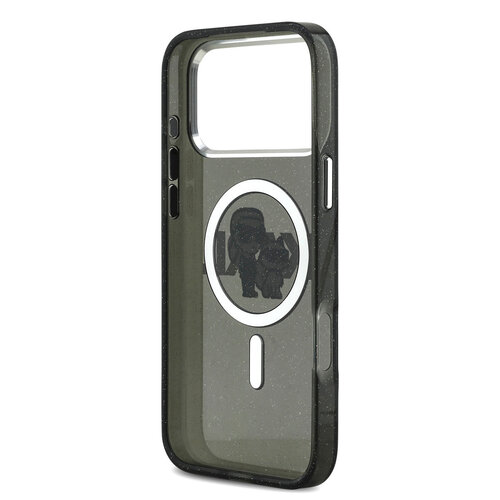 Karl Lagerfeld Karl Lagerfeld iPhone 17 Pro Max/iPhone 18 Pro Max Coque arrière MagSafe Paillettes logo esquissé Karl & Choupette - Noir