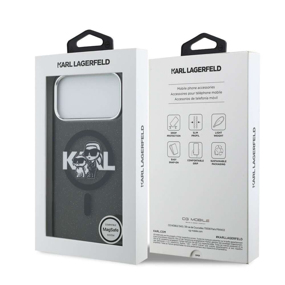 Karl Lagerfeld Karl Lagerfeld iPhone 17 Pro Max Back-Cover hul - Magsafe - Glitter K&C Sketch Logo - Schwarz