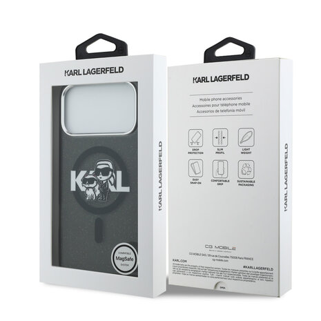 Karl Lagerfeld Karl Lagerfeld iPhone 17 Pro Max Back-Cover hul - Magsafe - Glitter K&C Sketch Logo - Schwarz