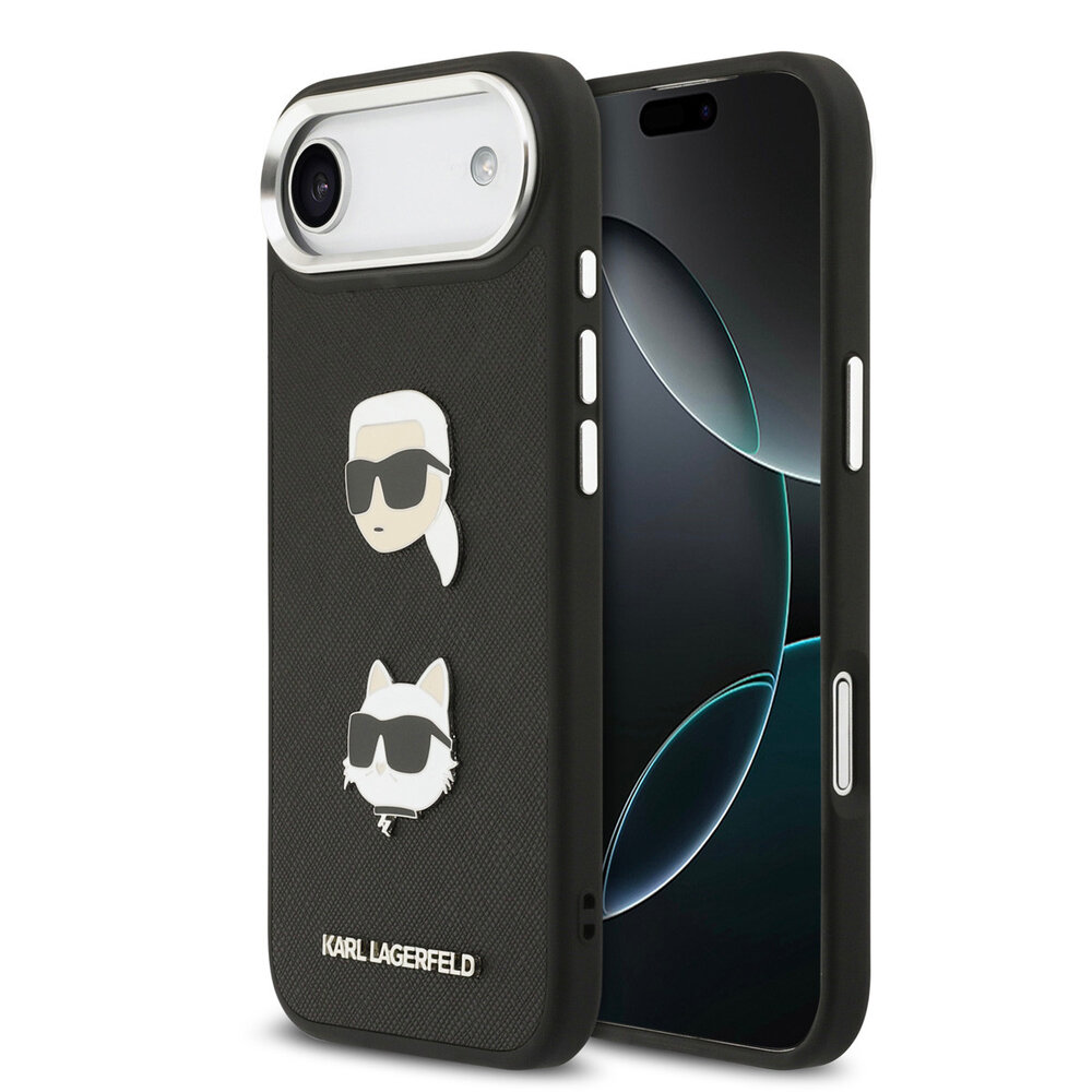 Karl Lagerfeld Karl Lagerfeld iPhone 17 Air Backcover hoesje - FW Grained - K&C Heads Pins - Zwart Karl Lagerfeld Karl Lagerfeld iPhone 17 Air Backcover hoesje - FW Grained - K&C Heads Pins - Zwart