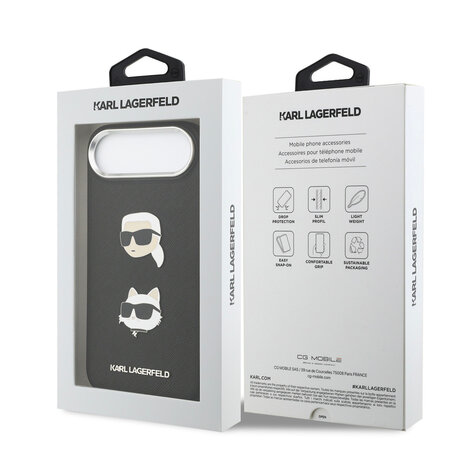 Karl Lagerfeld Karl Lagerfeld iPhone 17 Air Backcover hoesje - FW Grained - K&C Heads Pins - Zwart Karl Lagerfeld Karl Lagerfeld iPhone 17 Air Backcover hoesje - FW Grained - K&C Heads Pins - Zwart