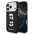 Karl Lagerfeld Karl Lagerfeld iPhone 17 Pro/iPhone 18 Pro Coque arrière Revêtement intégral finition grainée Pins représentant les têtes de Karl & Choupette - Noir