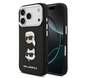 Karl Lagerfeld Karl Lagerfeld iPhone 17 Pro Backcover hoesje - FW Grained - K&C Heads Pins - Zwart