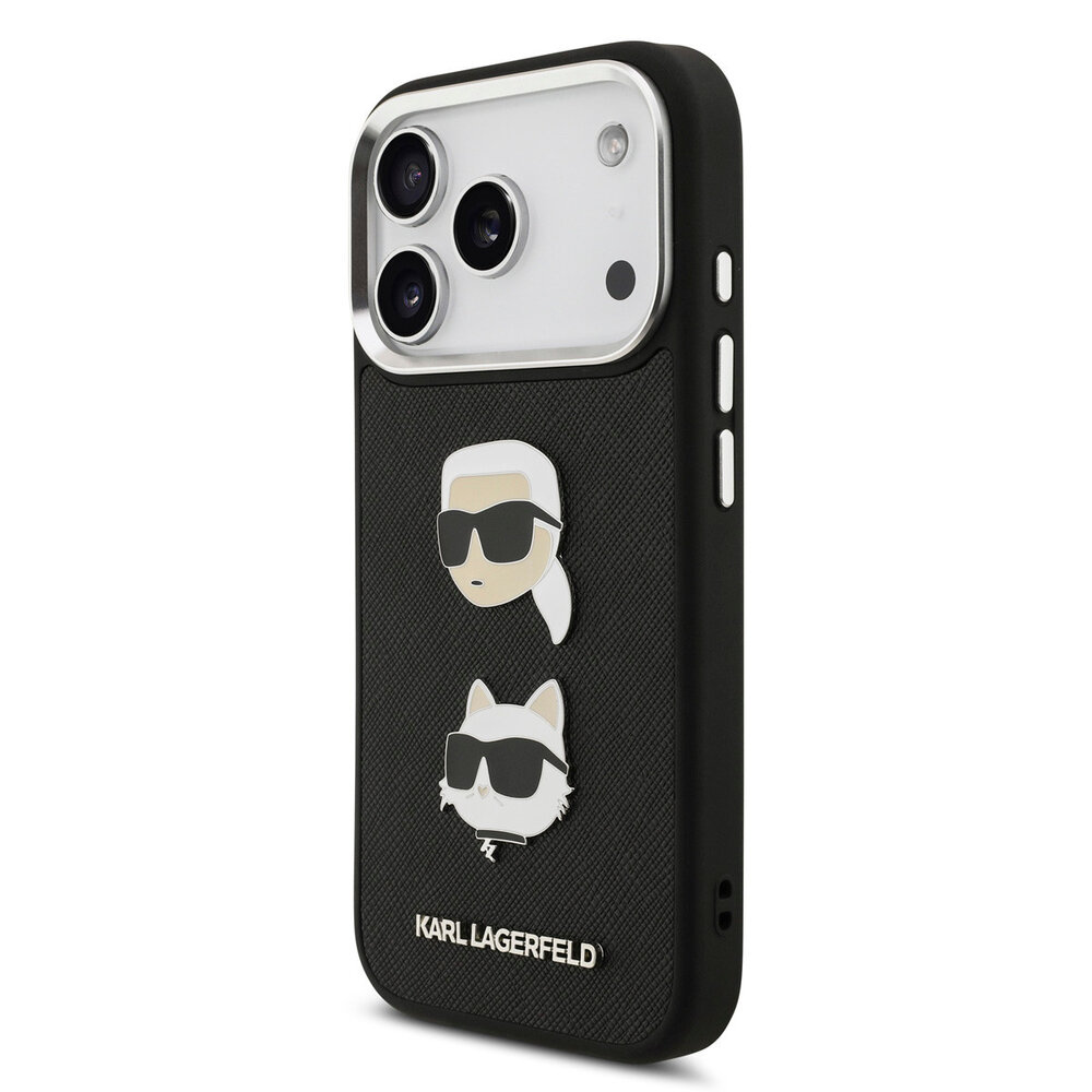 Karl Lagerfeld Karl Lagerfeld iPhone 17 Pro Backcover hoesje - FW Grained - K&C Heads Pins - Zwart