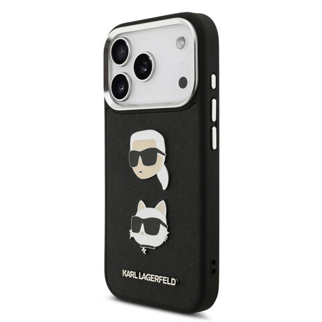 Karl Lagerfeld Karl Lagerfeld iPhone 17 Pro Backcover hoesje - FW Grained - K&C Heads Pins - Zwart