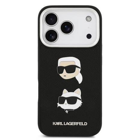 Karl Lagerfeld Karl Lagerfeld iPhone 17 Pro Backcover hoesje - FW Grained - K&C Heads Pins - Zwart
