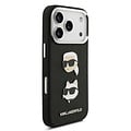 Karl Lagerfeld Karl Lagerfeld iPhone 17 Pro/iPhone 18 Pro Coque arrière Revêtement intégral finition grainée Pins représentant les têtes de Karl & Choupette - Noir