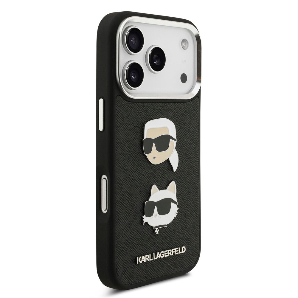 Karl Lagerfeld Karl Lagerfeld iPhone 17 Pro Backcover hoesje - FW Grained - K&C Heads Pins - Zwart