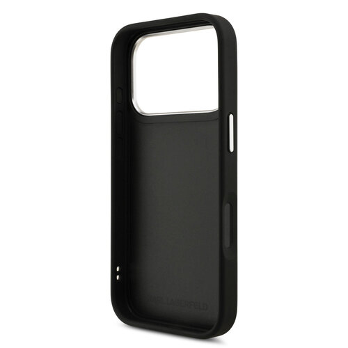 Karl Lagerfeld Karl Lagerfeld iPhone 17 Pro/iPhone 18 Pro Coque arrière Revêtement intégral finition grainée Pins représentant les têtes de Karl & Choupette - Noir