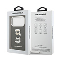 Karl Lagerfeld Karl Lagerfeld iPhone 17 Pro/iPhone 18 Pro Coque arrière Revêtement intégral finition grainée Pins représentant les têtes de Karl & Choupette - Noir