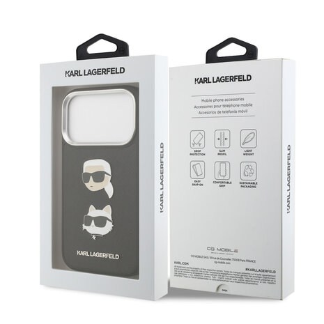 Karl Lagerfeld Karl Lagerfeld iPhone 17 Pro Backcover hoesje - FW Grained - K&C Heads Pins - Zwart