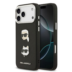 Karl Lagerfeld iPhone 17 Pro Max Backcover hoesje - FW Grained - K&C Heads Pins - Zwart