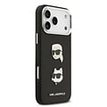 Karl Lagerfeld Karl Lagerfeld iPhone 17 Pro Max/iPhone 18 Pro Max Coque arrière Revêtement intégral finition grainée Pins représentant les têtes de Karl & Choupette - Noir