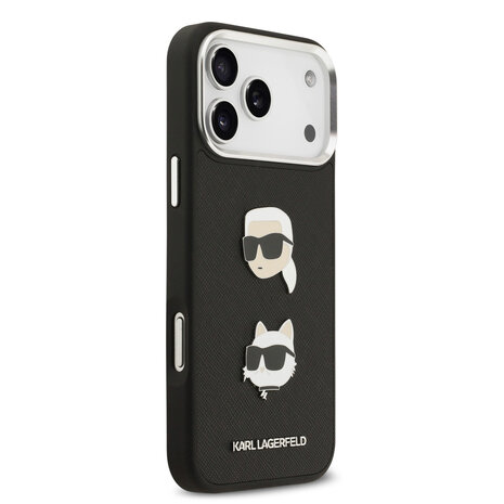 Karl Lagerfeld Karl Lagerfeld iPhone 17 Pro Max Back-Cover hul - FW Grained - K&C Heads Pins - Schwarz